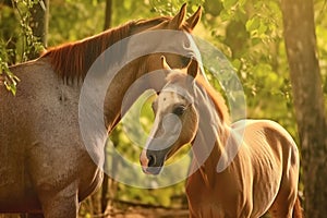 mother horse grooming her foal with a loving nuzzle