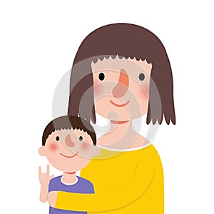 Mother hugging son, Happy Mother`s day, i love mom with holiday isolated Vector illustration background modern flat style.