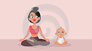 Yoga Mom and Baby Exercise Together Vector Cartoon Illustration photo