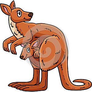 Mother Kangaroo and Baby Kangaroo Cartoon Clipart