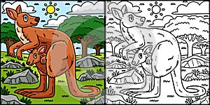 Mother Kangaroo and Baby Kangaroo Illustration