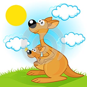 Mother kangaroo with baby