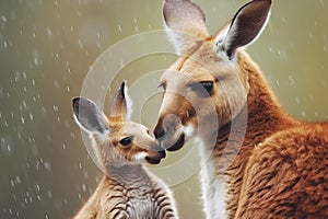Mother kangaroo with her little cute baby kangaroo