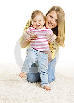 Mother and Kid Girl, Happy Mom with Baby Daughter, Infant Child