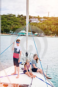 Family on board of sailing yacht