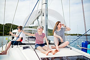 Family on board of sailing yacht