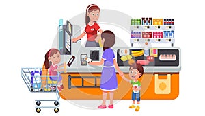 Mother with kids buying groceries at supermarket