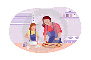 Mother with kids making pizza