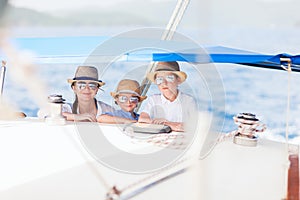 Mother and kids at luxury yacht