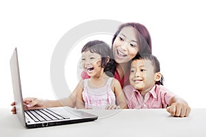 Mother and kids using computer