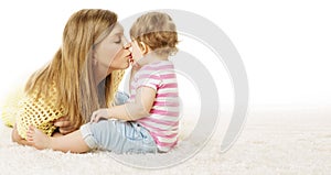 Mother Kiss Her Daughter, Infant Kid Kissing Mom, Happy Baby