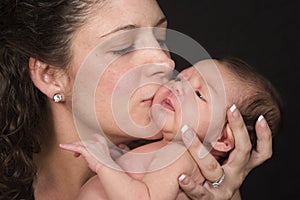 Mother kissing baby