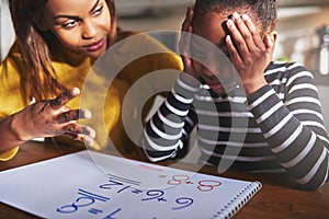 Mother learning child to calculate