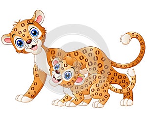 Mother leopard and cub leopard cartoon