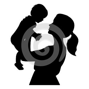 Mother lifting his son silhouette