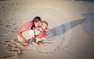 Mother and little daughter fun on the beach