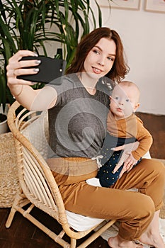 Mother and little son selfie