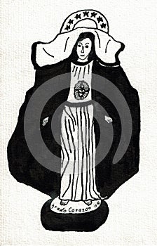 Mother Mary - Ink Drawing