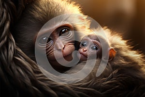 Mother monkey nurtures child, epitomizing love for family bonds photo