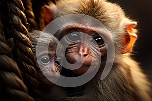 Mother monkey nurtures child, epitomizing love for family bonds photo