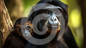 Mother monkeys take care of baby monkeys. A cute little monkey with mother monkey in jungle