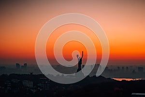 Mother Motherland monument at sunset. In Kiev, Ukraine.