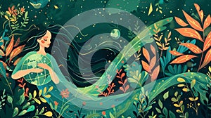 Mother Nature with Globe in Vibrant Ecosystem Illustration