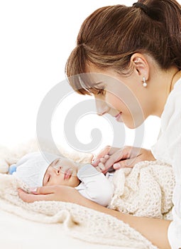 Mother Newborn Baby Family Portrait, Mom with New Born Kid