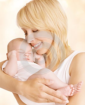 Mother and Newborn Baby Family Portrait, Woman Embrace New Born