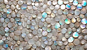 Mother of pearl pattern, full screen. Smooth iridescent stones with rounded shape.