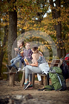 Mother on a picnic with her children