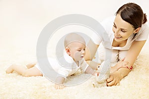 Mother Playing Baby, Newborn Kid Boy Play Toy, Family and Child