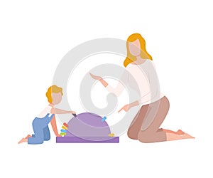 Mother Playing Educational Game with her Son, Parent and Kid Spending Time Together at Home Flat Style Vector