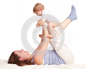 Mother playing with her son laughing