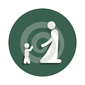 mother plays with baby icon in badge style. One of family collection icon can be used for UI, UX