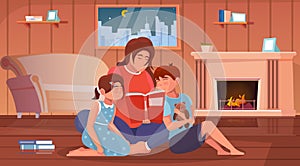 Mother Reading Book To Children