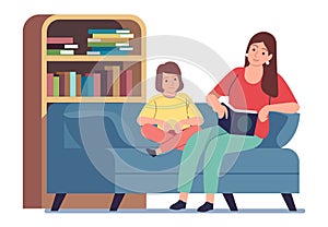 Mother reading to kid. Mom reading bedtime story book preparing child for sleep in bed, parent spending time together at