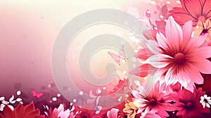 Mother\'s Day background with butterfly, pink flowers and free space for text copy. Generative AI