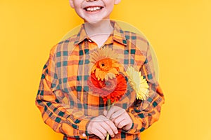 Mother's day, boy with flowers