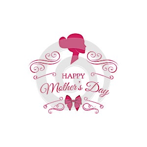 Mother s day card. Cute vintage frames with ladies silhouettes. Vector illustration.