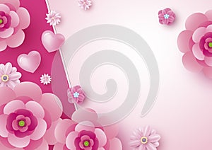 Mother`s day card design of flowers and heart background