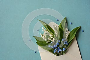 Mother`s day card with envelope and flowers