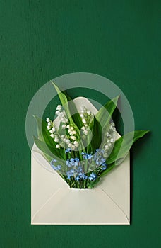 Mother`s day card with envelope and flowers