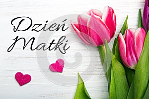 Mother`s day card with Polish words: Dzien Matki - Mother`s Day