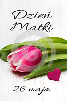 Mother`s day card with Polish words: Dzien Matki - Mother`s Day.