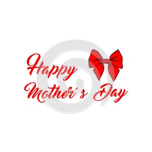 Mother s day card with red bow and ribbon. Vector illustration.