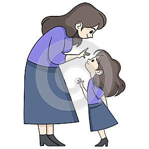 mother\'s day cartoon doodle illustration, mother is teaching her daughter how to behave photo