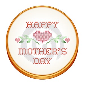 Mother`s Day Cross Stitch Embroidery on Wood Hoop