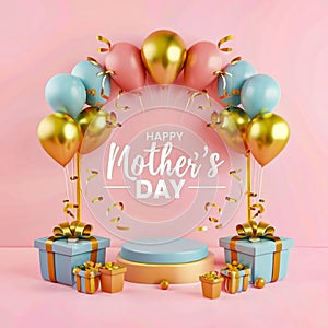 Mother's Day Decoration Background With Gift Boxes and balloons