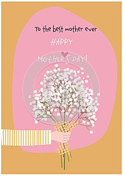 MotherÂ´s day greetin card with hand of a person giving flowers